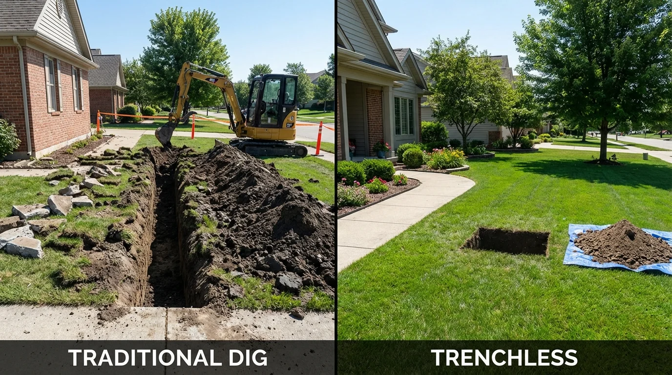 Trenchless sewer repair with minimal yard damage versus traditional excavation in Follansbee, WV